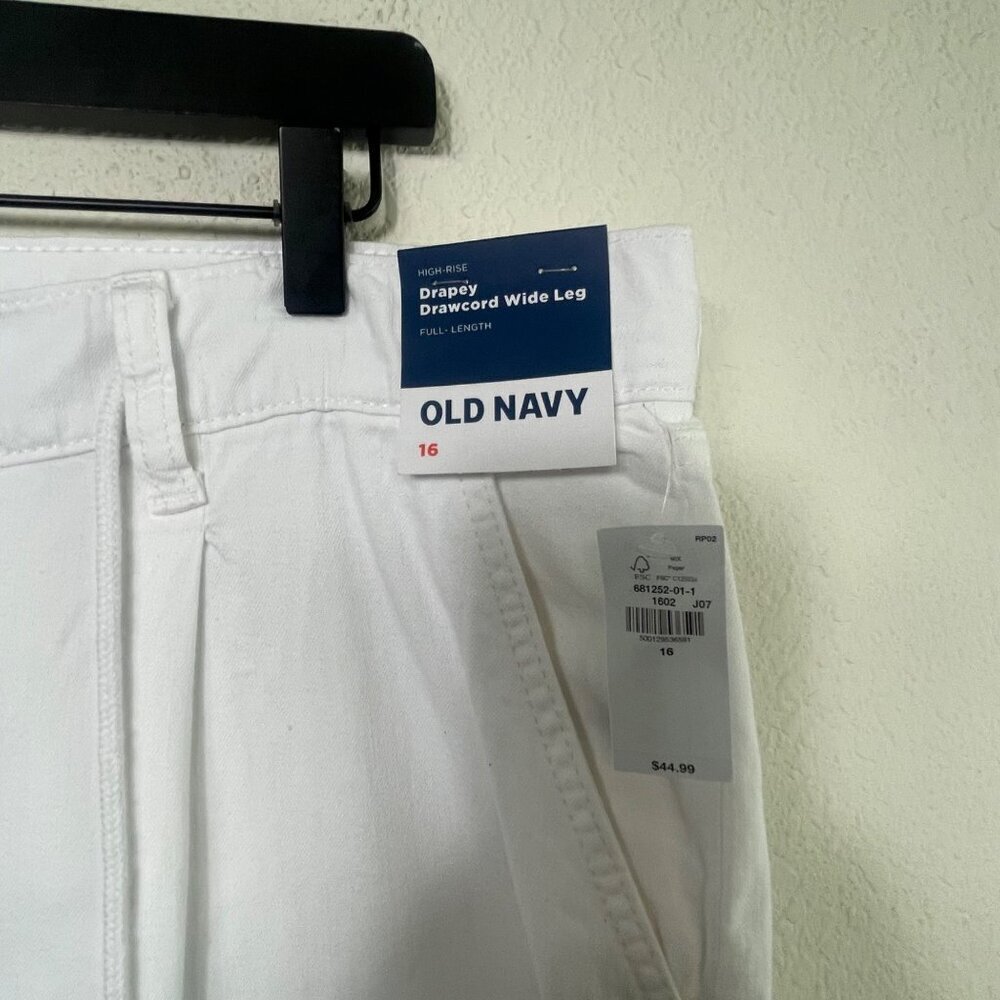 Old Navy Women’s Pants Size 16 White 100% Cotton High Rise Wide Leg Drapey NWT - Picture 5 of 8